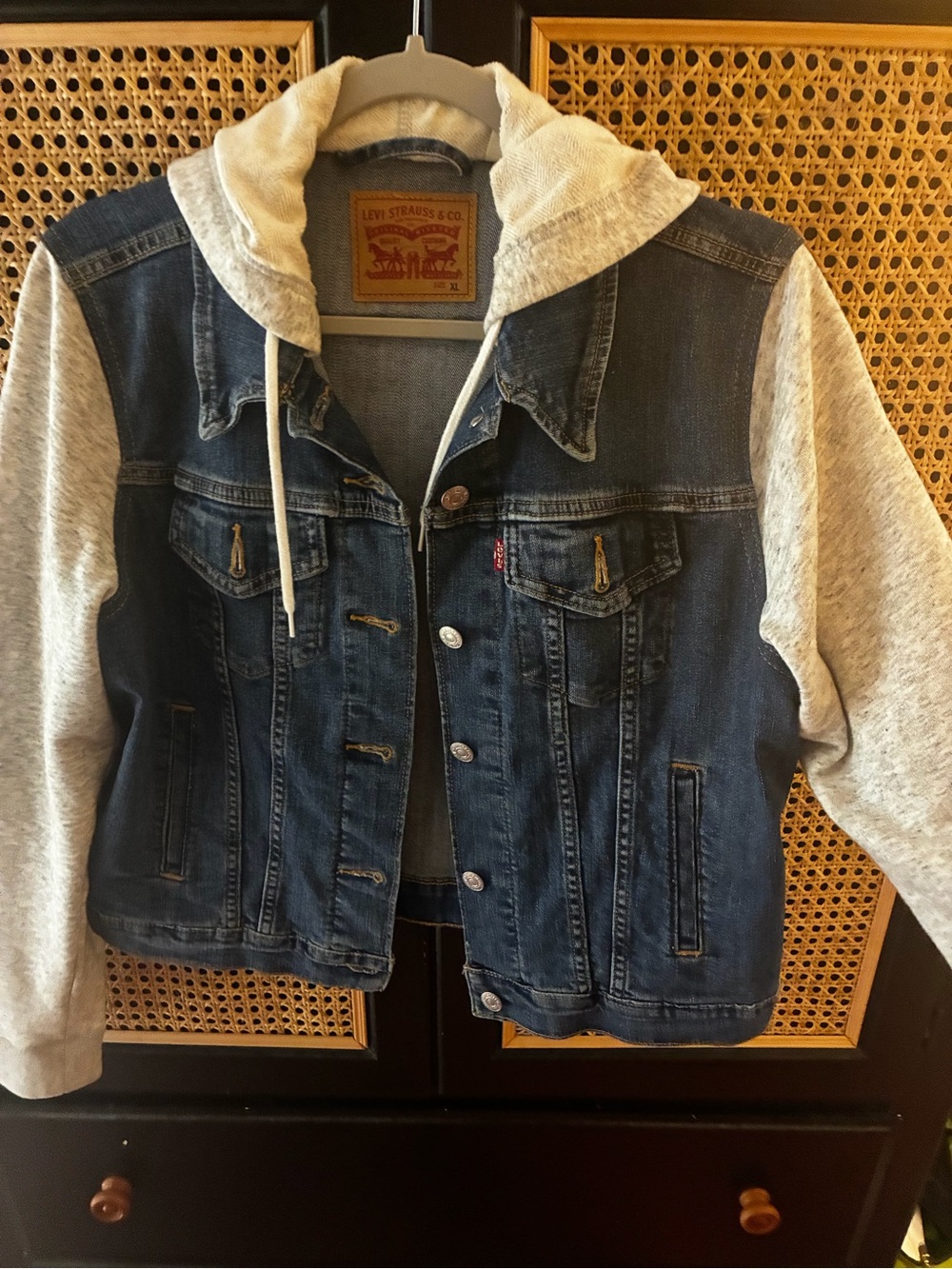 Levi's Denim Jacket with Light Gray Hood & Sleeves